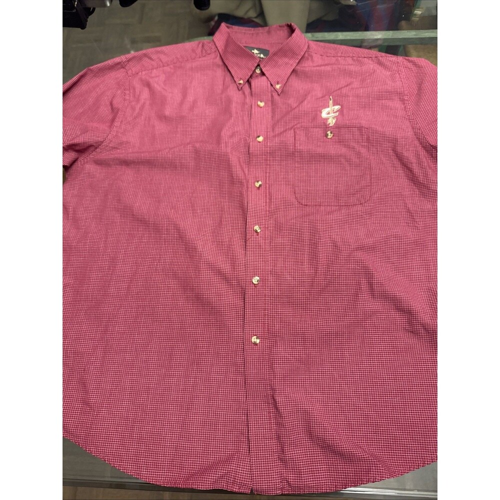 Cleveland Cavaliers Mens XL Red White Gingham Check Button Down Shirt Antigua